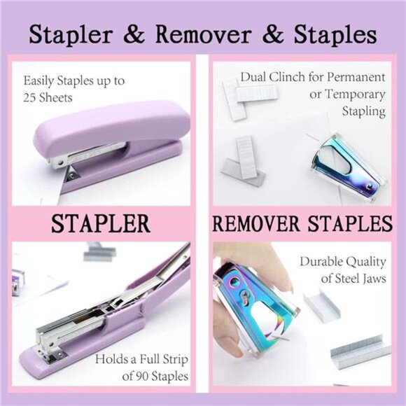 Purple Office Supplies Set, UPIHO Stapler and Tape Dispenser Set, Office Desk - Picture 4 of 7